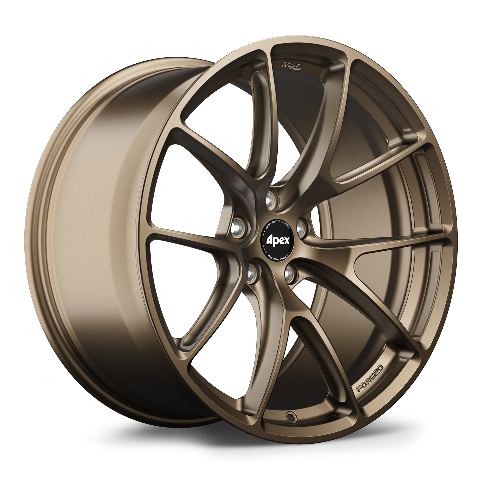 Apex VS-5RX forged alloy wheels with a multi-spoke design, shown in a close-up view highlighting their sleek finish and craftsmanship.