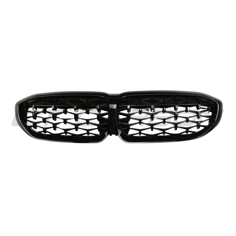 BMW 3 Series G20 G21 2018-2022 Pre-LCI CT Carbon gloss black grille with mesh design and chrome accents.
