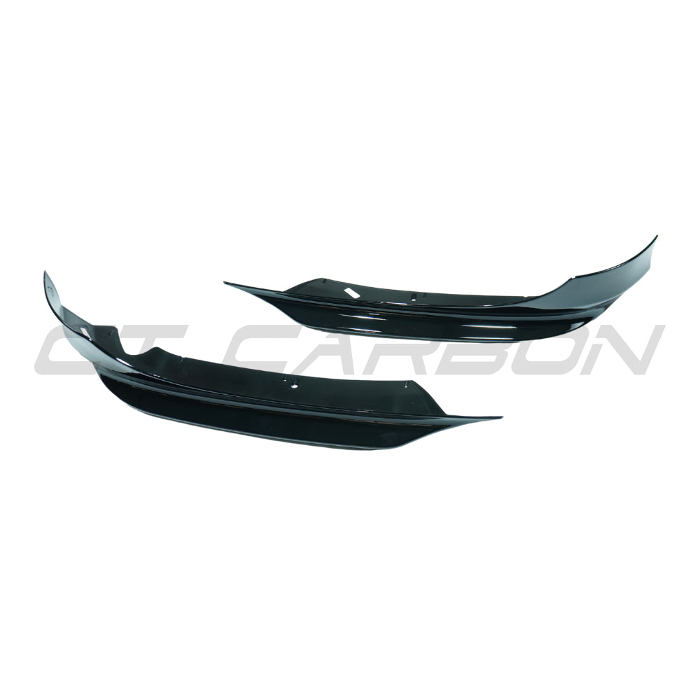 BMW E90/E91 3 Series LCI SE 2009-2011 gloss black splitter corners by CT Carbon, showing sleek, aerodynamic car styling accessories.