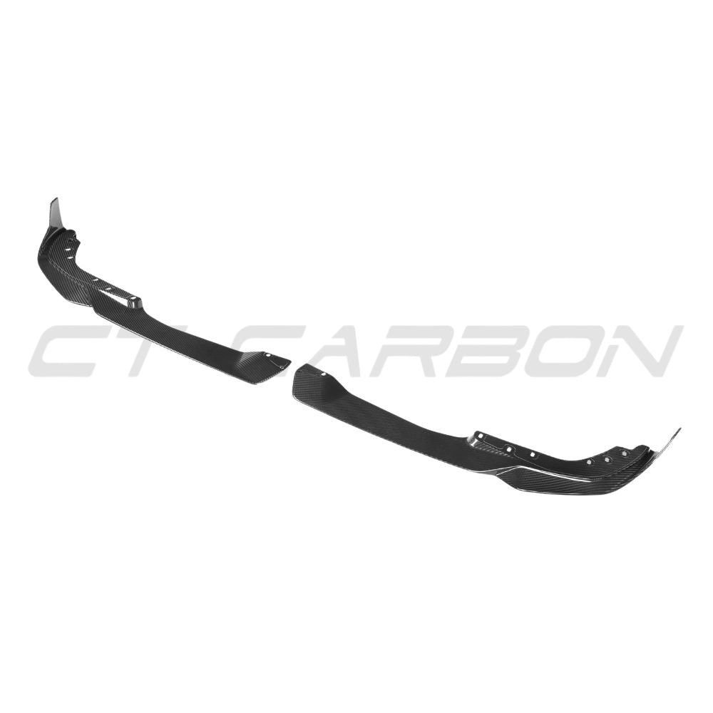 BMW 3 Series G20 G21 2022+ LCI CT Carbon fiber splitter, front aerodynamic enhancement, with a sleek carbon fiber finish.