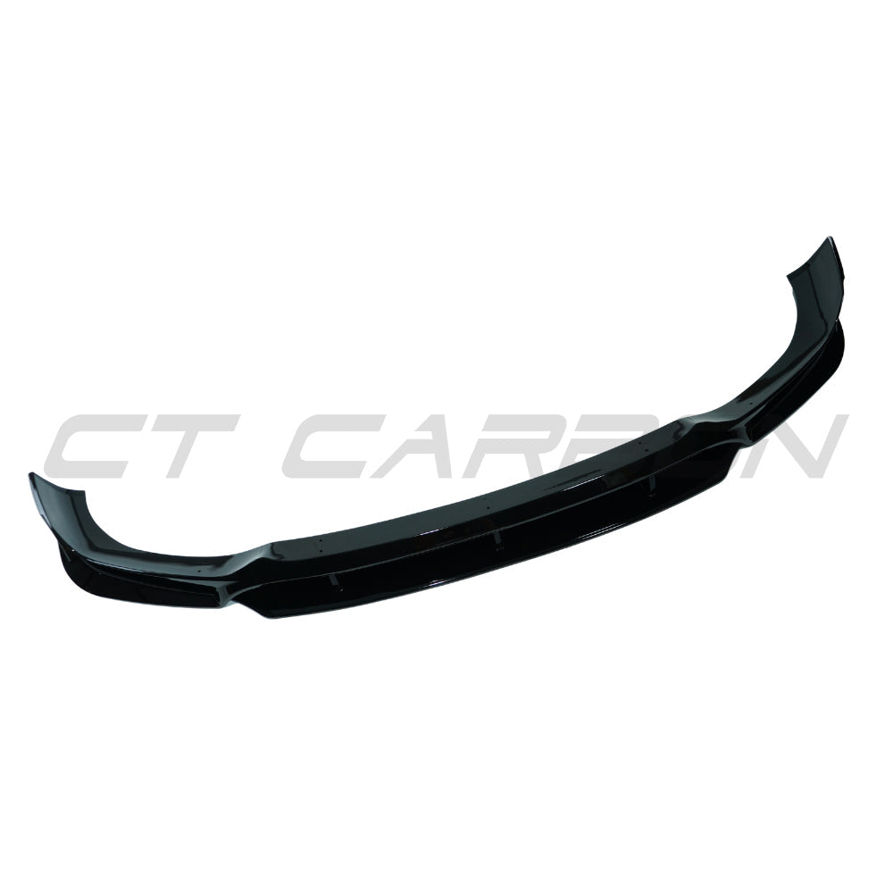 BMW X6 G06 2019-2022 CT Carbon gloss black splitter V2 installed on front bumper, showcasing sleek aerodynamic design.