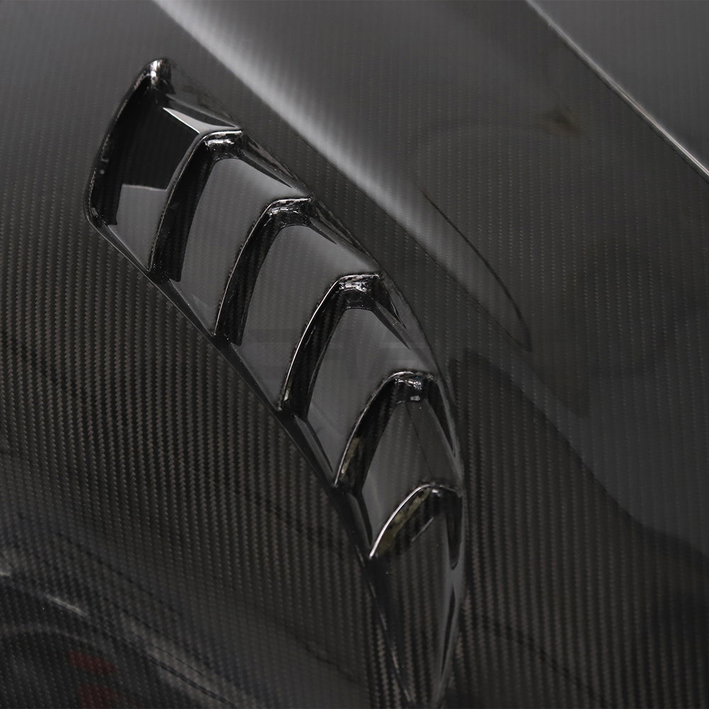 Toyota Supra 2019+ A90 CT Carbon carbon fibre front hood bonnett, close-up view showing sleek design and carbon fibre texture.