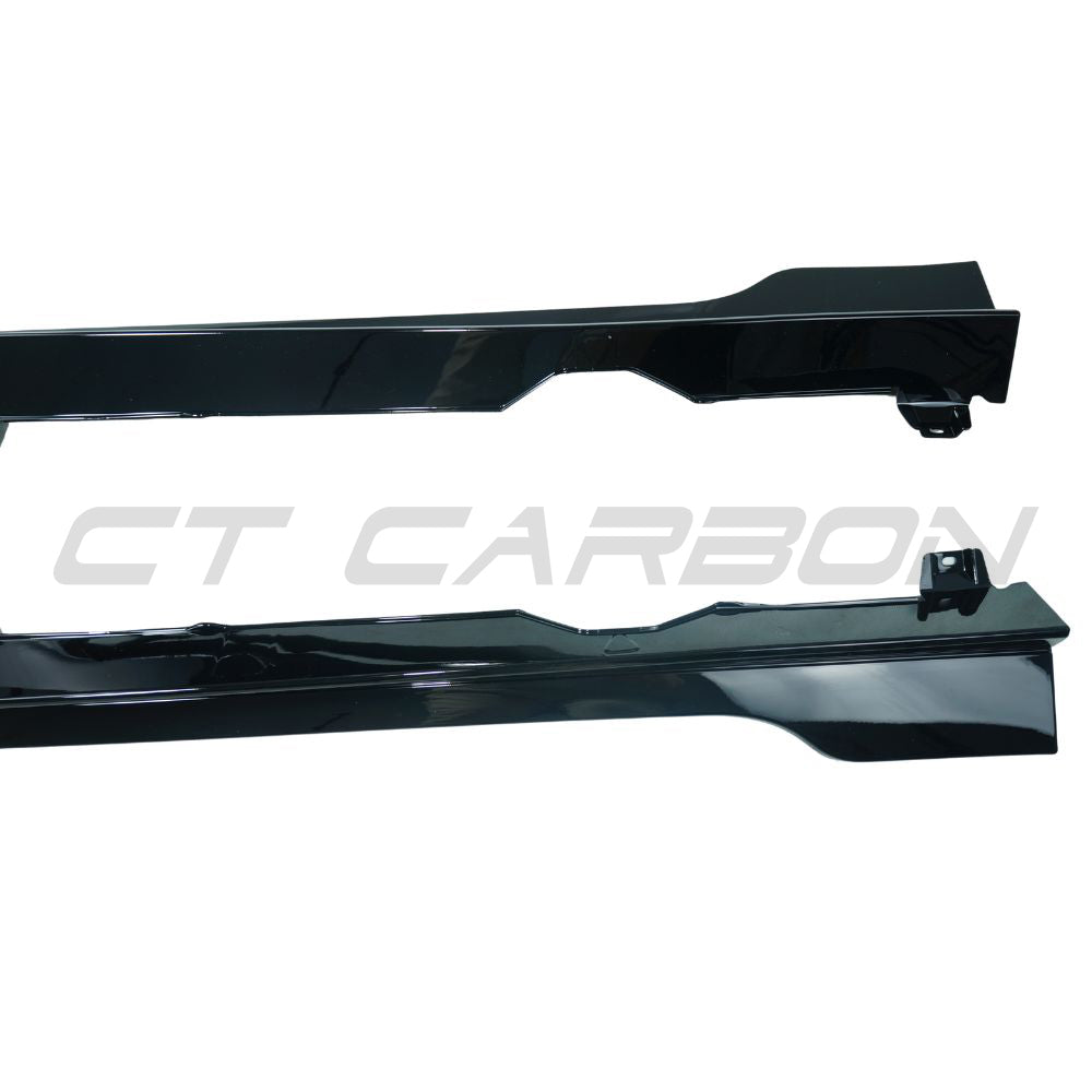 Gloss black side skirts for Volkswagen Golf GTI/GTD MK7/7.5 2014-2020 by CT Carbon, showing the sleek aerodynamic design.