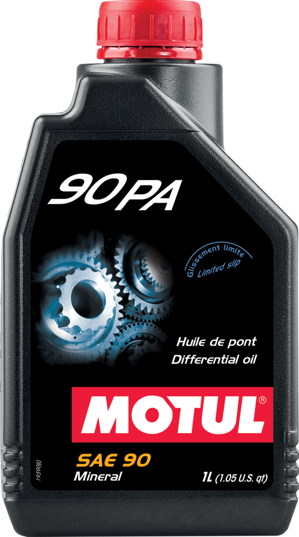 Motul 90 PA limited slip differential gearbox fluid in a 1-litre bottle, suitable for automotive gearboxes and differentials.