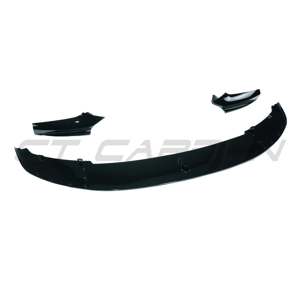BMW 5 Series F10/F11 2011-2017 CT Carbon gloss black splitter installed on front bumper.