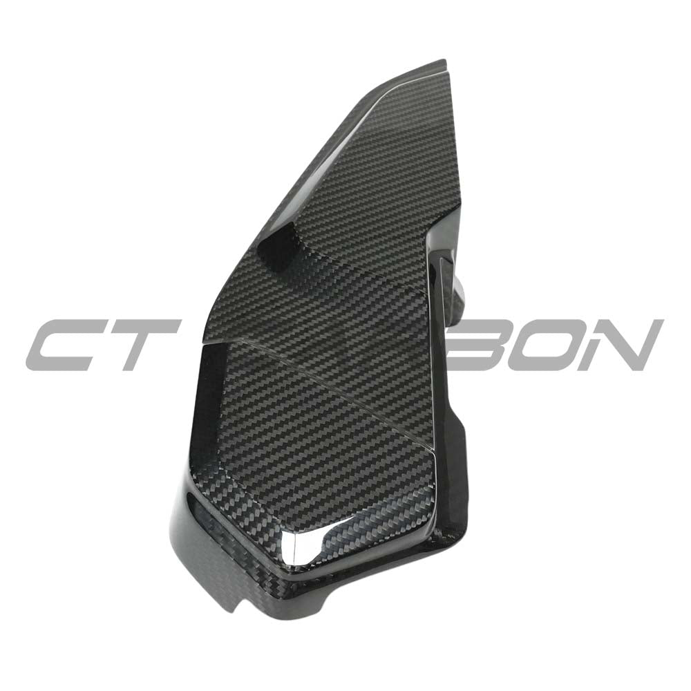 BMW F9X M5 M8 carbon fibre engine bay trim left side accessory by CT Carbon, showcasing sleek carbon fiber finish and precise fit.