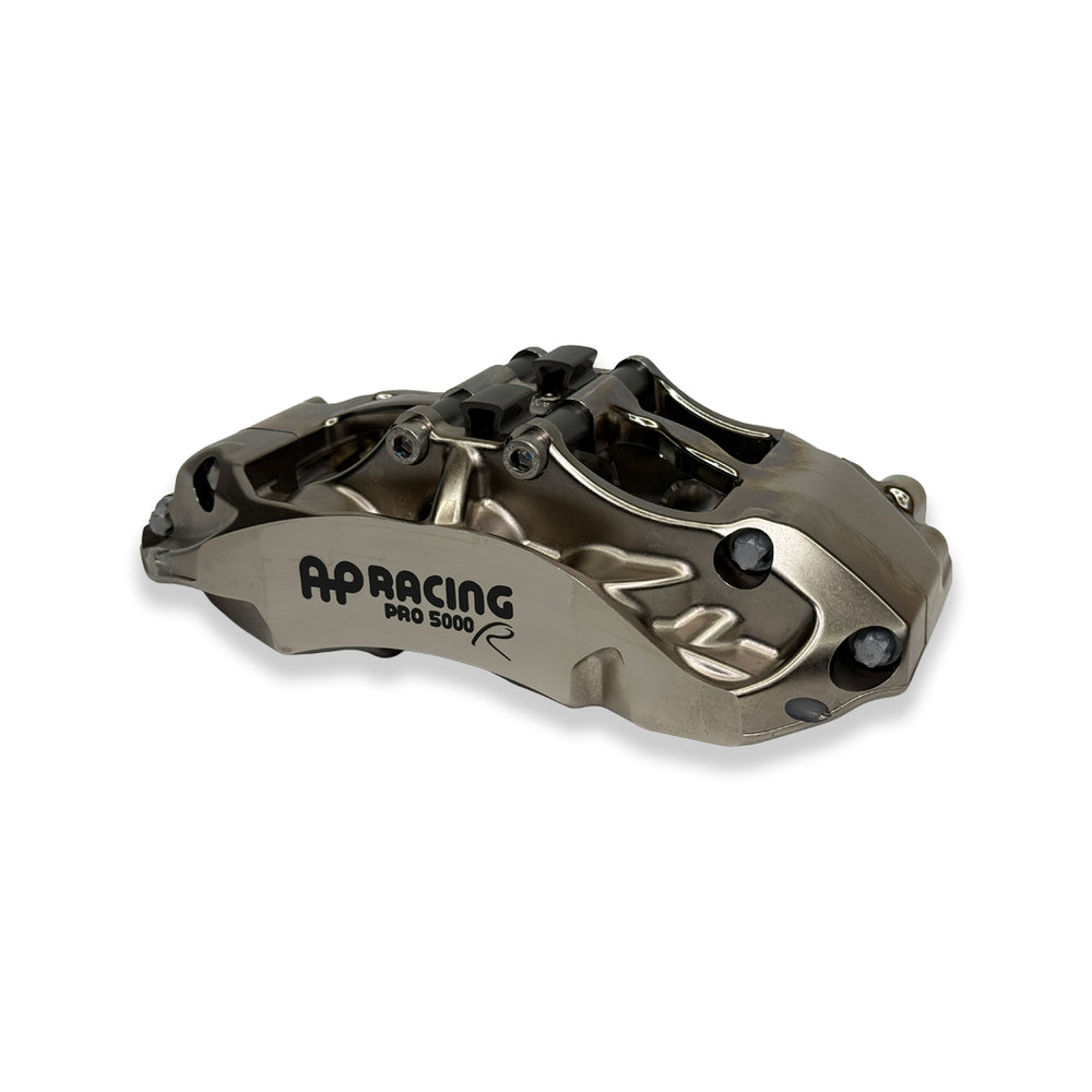 Pair of AP Racing Pro5000R big brake calipers with nickel finish, 6-piston design, for high-performance braking systems.