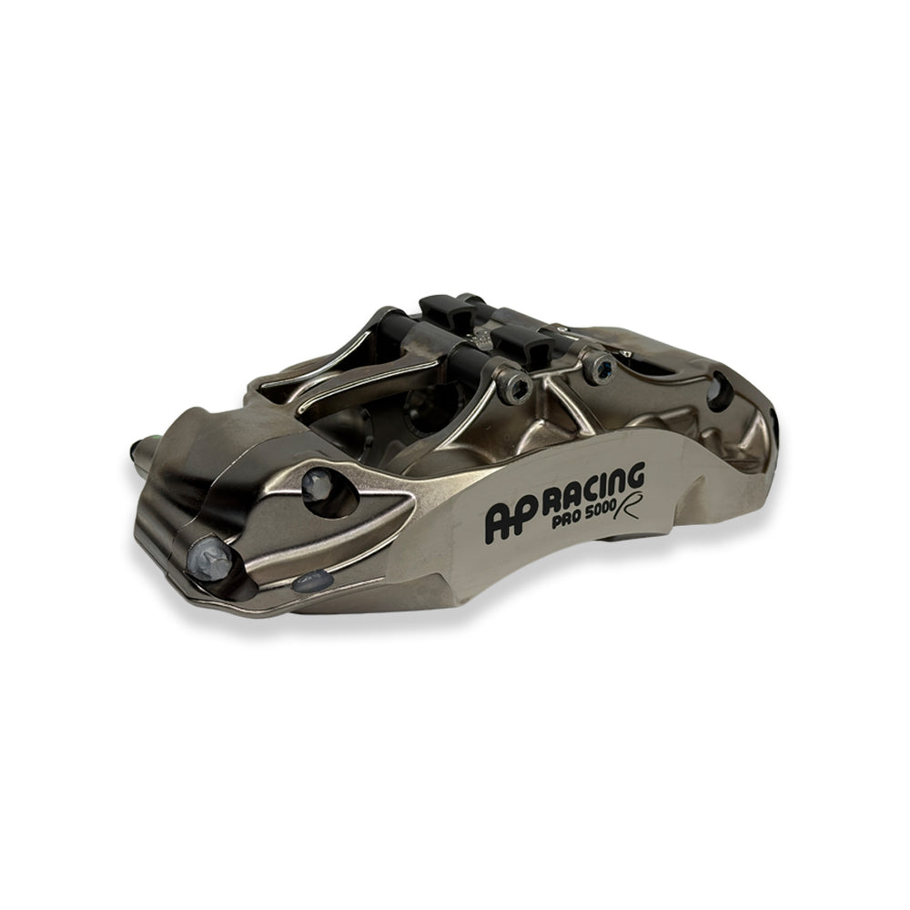 Pair of AP Racing Pro5000R Big Brake Kit calipers with nickel finish, 6-piston design for high-performance braking systems.