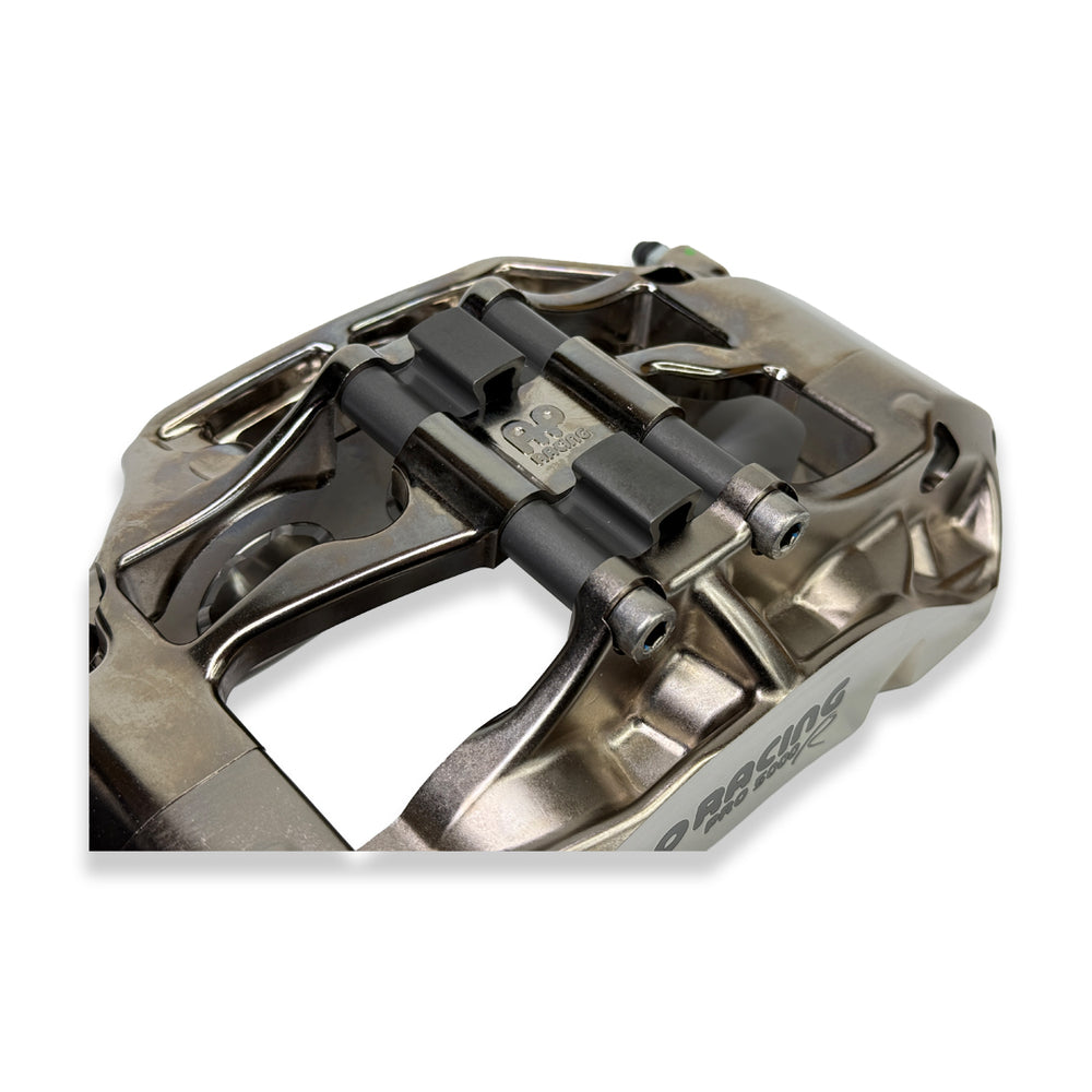 Pair of AP Racing Pro5000R CP9660-2S4LN/3S4LN big brake calipers in nickel finish with 6 pistons for high-performance braking.