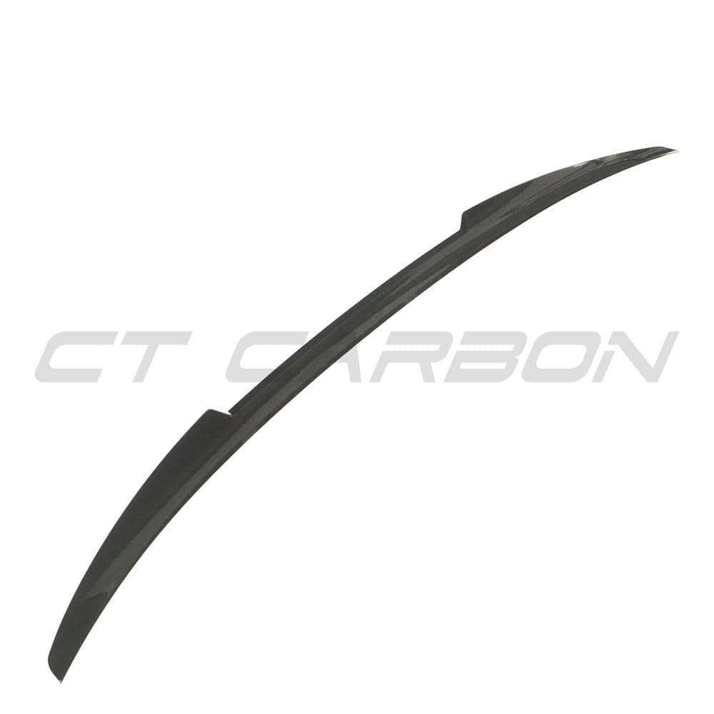 Gloss black CT Carbon spoiler installed on a 2013-2019 Audi A3/S3 saloon, showcasing its sleek aerodynamic design.