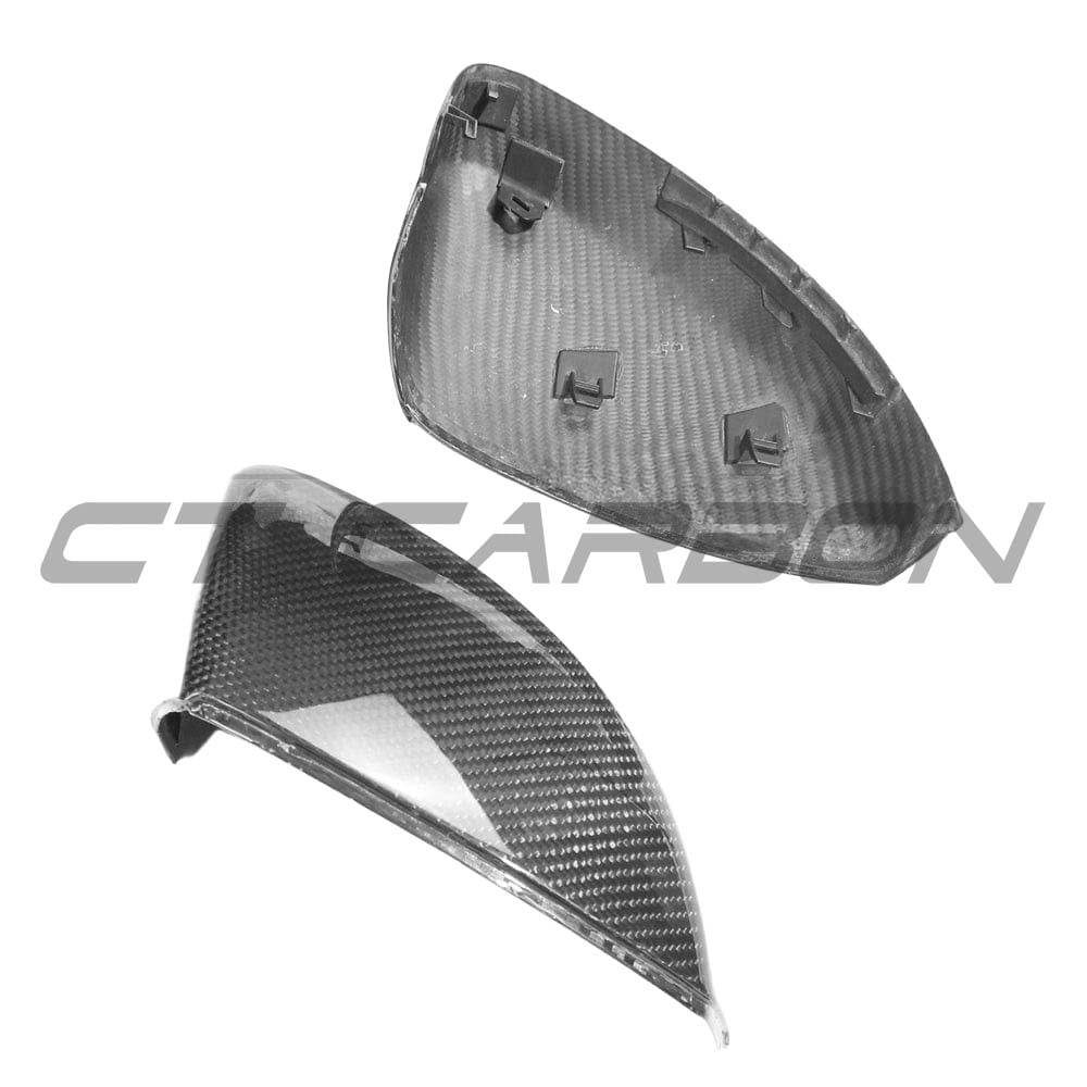 Audi A3/S3/RS3 8V carbon fiber mirrors by CT Carbon, pre-preg design, without lane assist, sleek aerodynamic accessory.