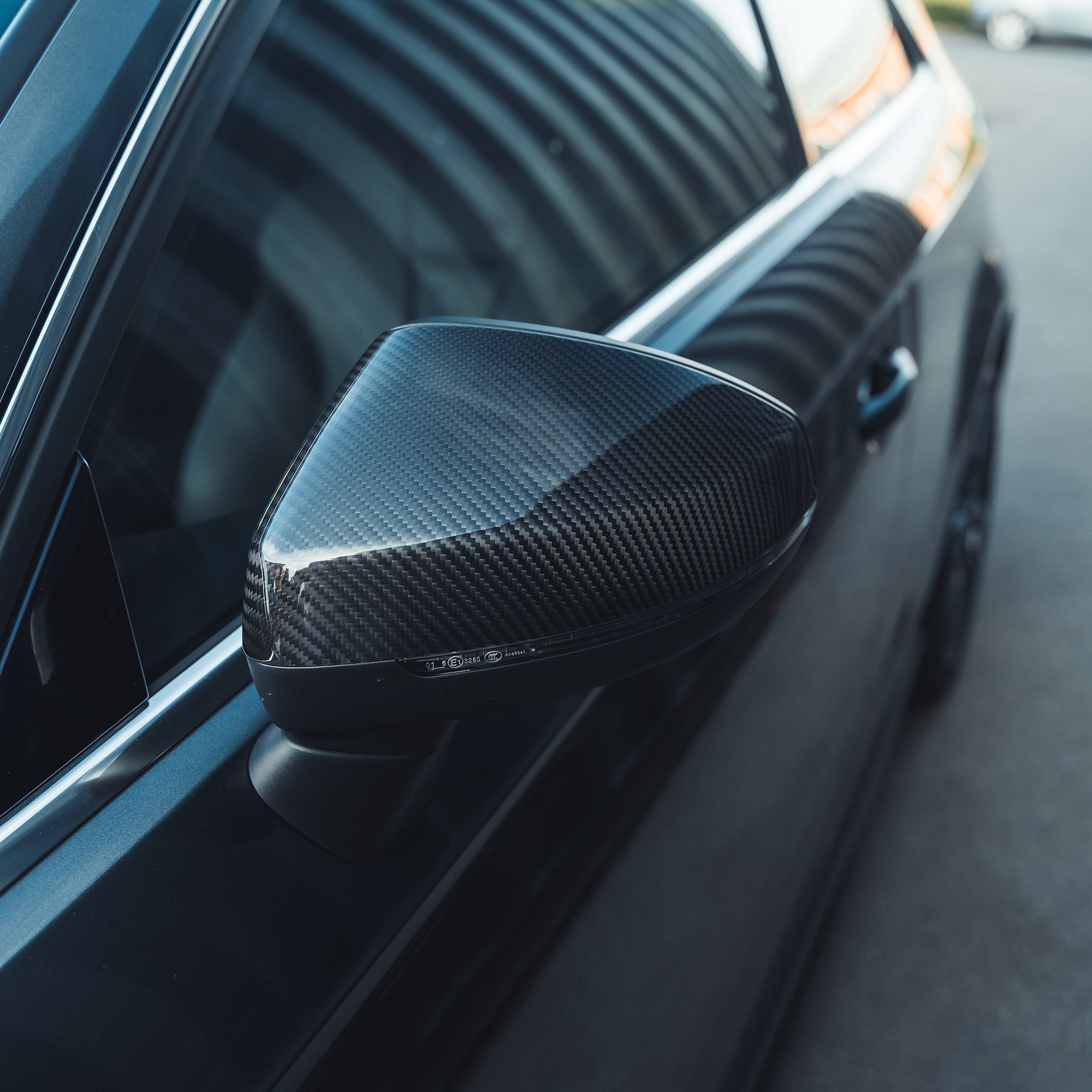 CT Carbon carbon fiber side mirrors for Audi A3/S3/RS3 8V, without lane assist, featuring sleek, high-quality pre-preg carbon fiber finish.