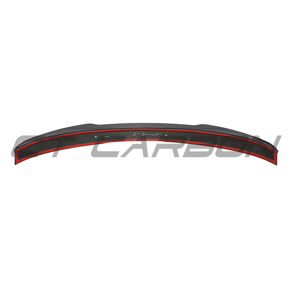 Carbon fibre spoiler for Audi A3/S3/RS3 8Y saloon by CT Design, showing the sleek, aerodynamic rear spoiler on the car.