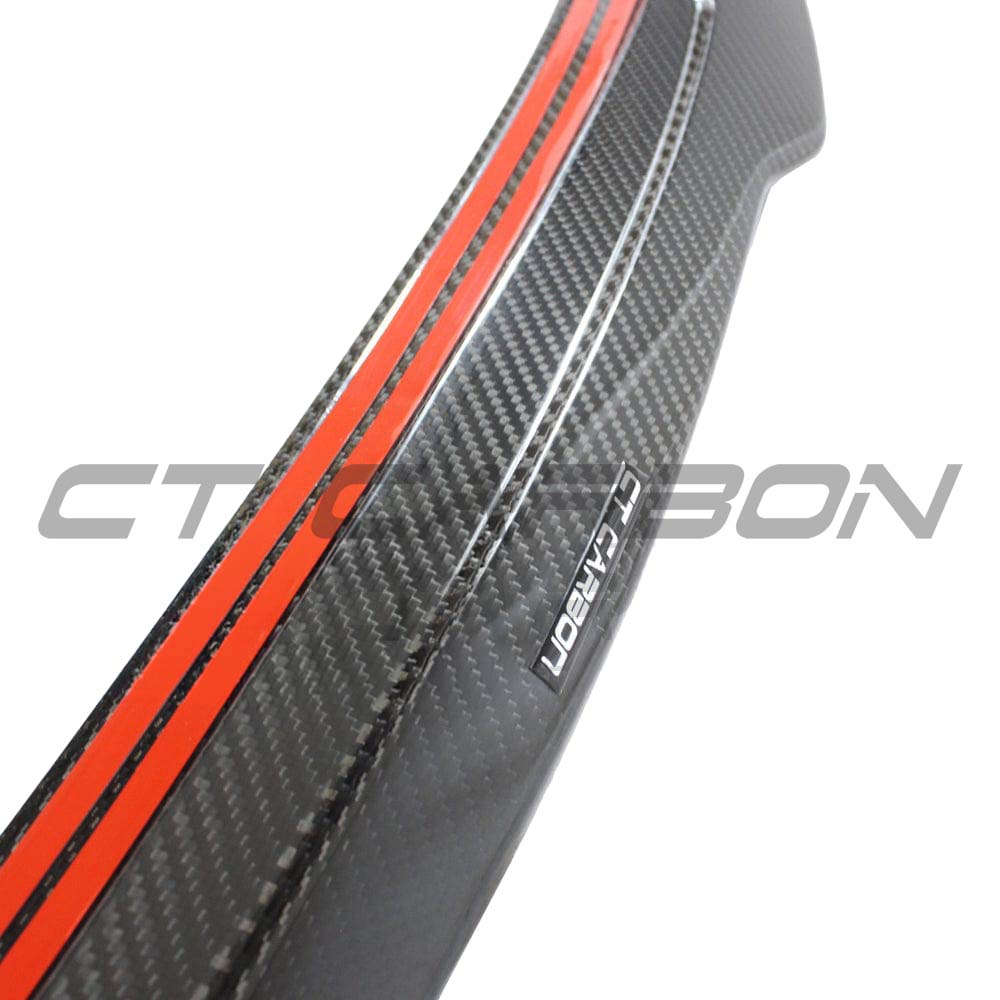 Carbon fiber spoiler for Audi A3/S3/RS3 8Y saloon, V3 style, featuring a sleek, aerodynamic design with CT Carbon branding.