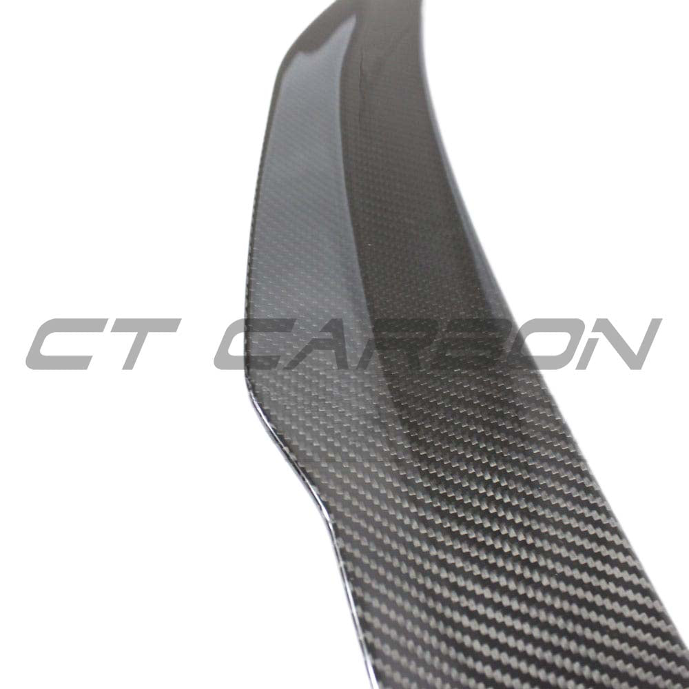 Carbon fibre spoiler for Audi A3/S3/RS3 8Y saloon, V3 style, installed on the rear of the 2022+ model, by CT Carbon.