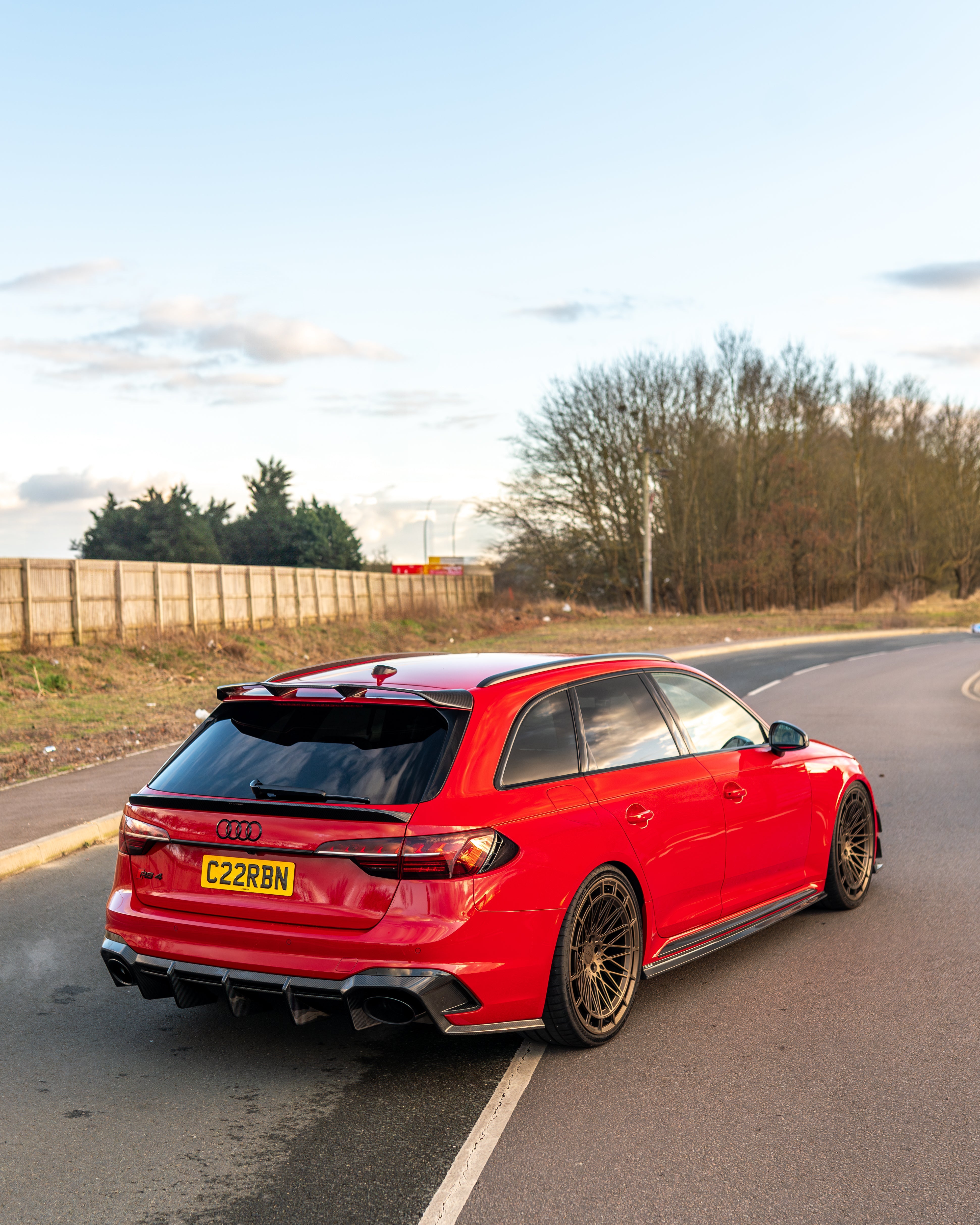 Audi RS4 B9.5 carbon fiber side skirts by CT Design, showcasing sleek, racing-inspired enhancement for the vehicle's side profile.
