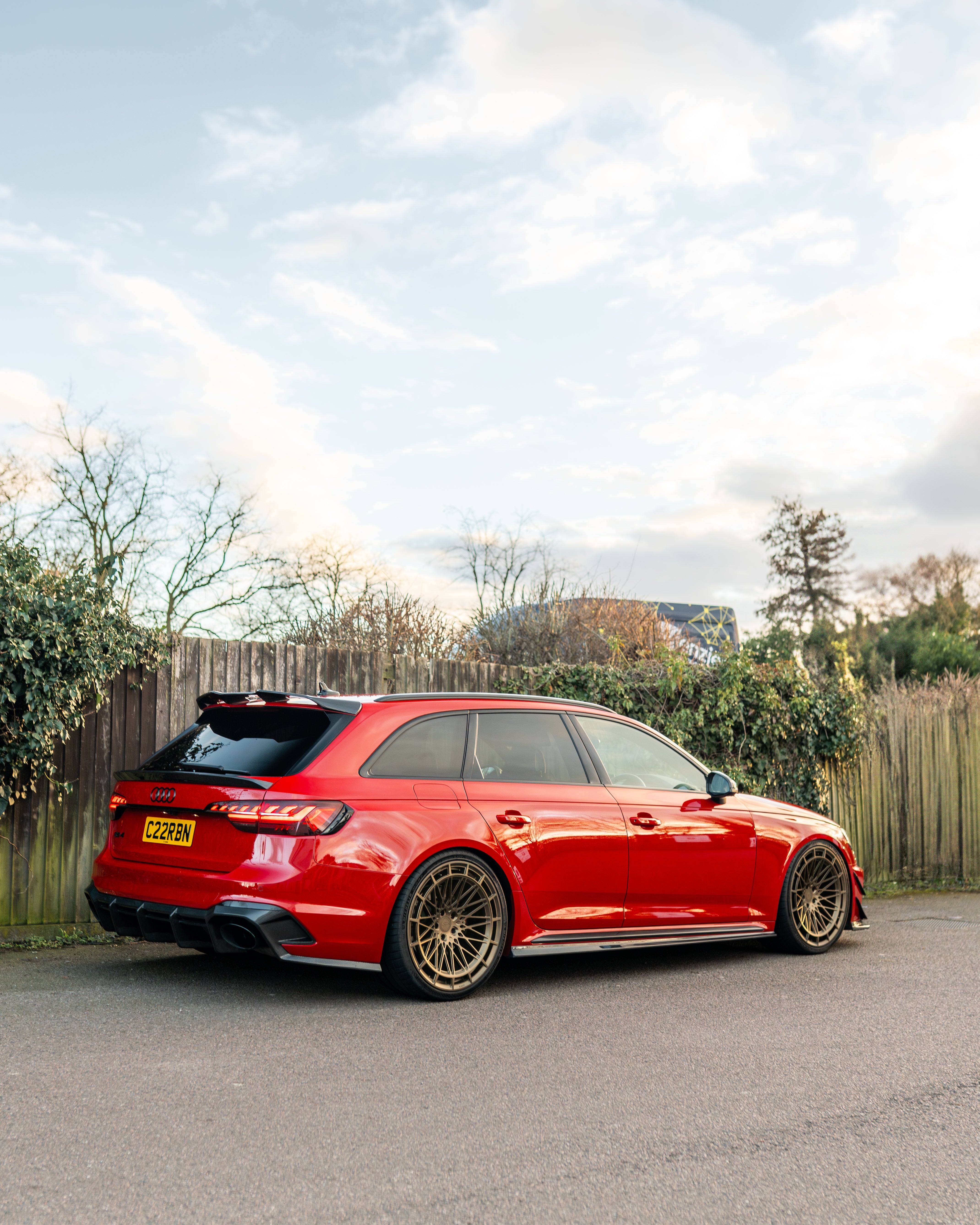 Audi RS4 B9.5 carbon fibre side skirts by CT Design, showcasing sleek, lightweight side panel enhancements on a sporty vehicle.