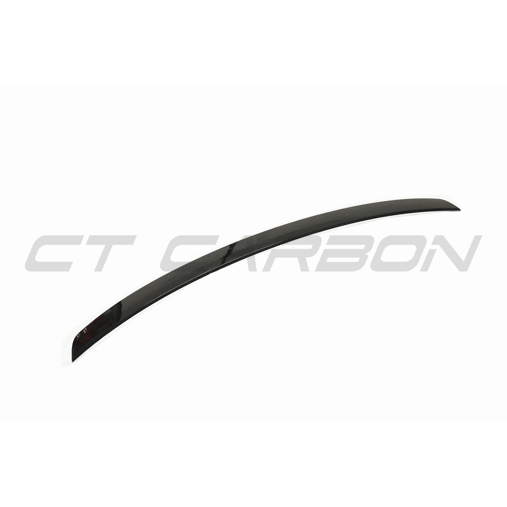 Gloss black convertible spoiler for Audi A5/S5 B9 8W by CT Carbon, shown on a sleek car with aerodynamic design.