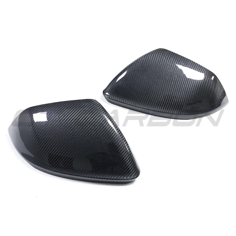 Carbon fibre side mirrors for Audi Q8, SQ8, RSQ8, and Lamborghini Urus with lane assist, by CT Carbon.