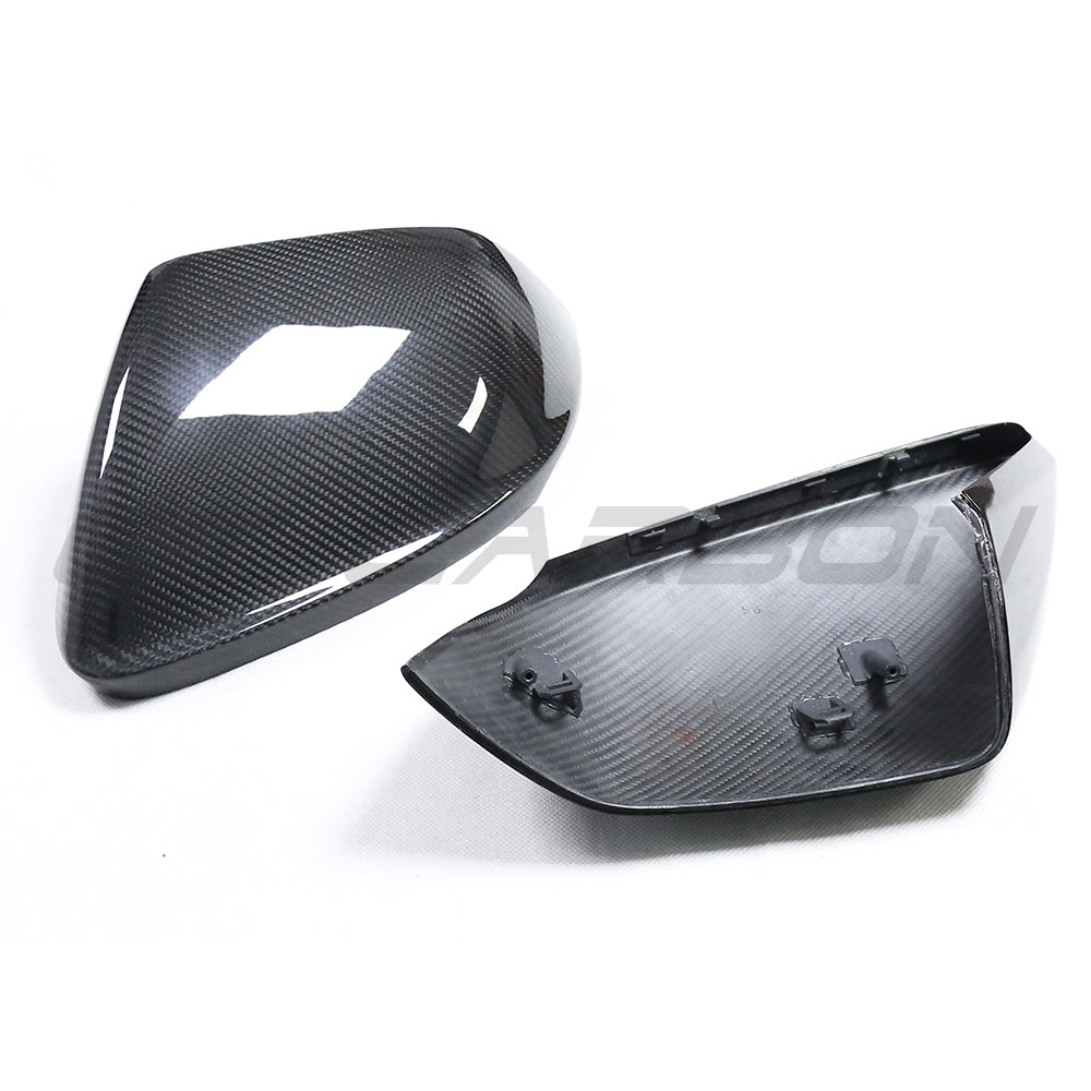 Carbon fiber side mirrors for Audi Q8, SQ8, RSQ8, and Lamborghini Urus by CT Carbon, without lane assist, showcasing sleek design.