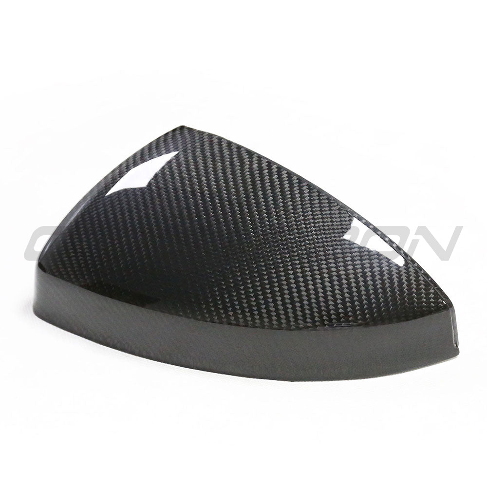 CT Carbon carbon fibre side mirrors for Audi R8 and TT (2014-2024) with integrated lane assist, showing sleek mirror design.