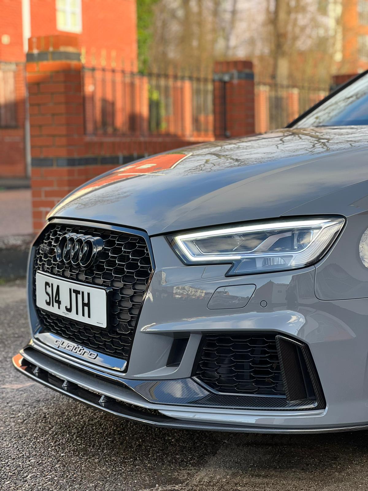 Audi RS3 8V facelift full carbon fibre kit by CT Carbon, showing detailed components of the sleek, lightweight car modification.