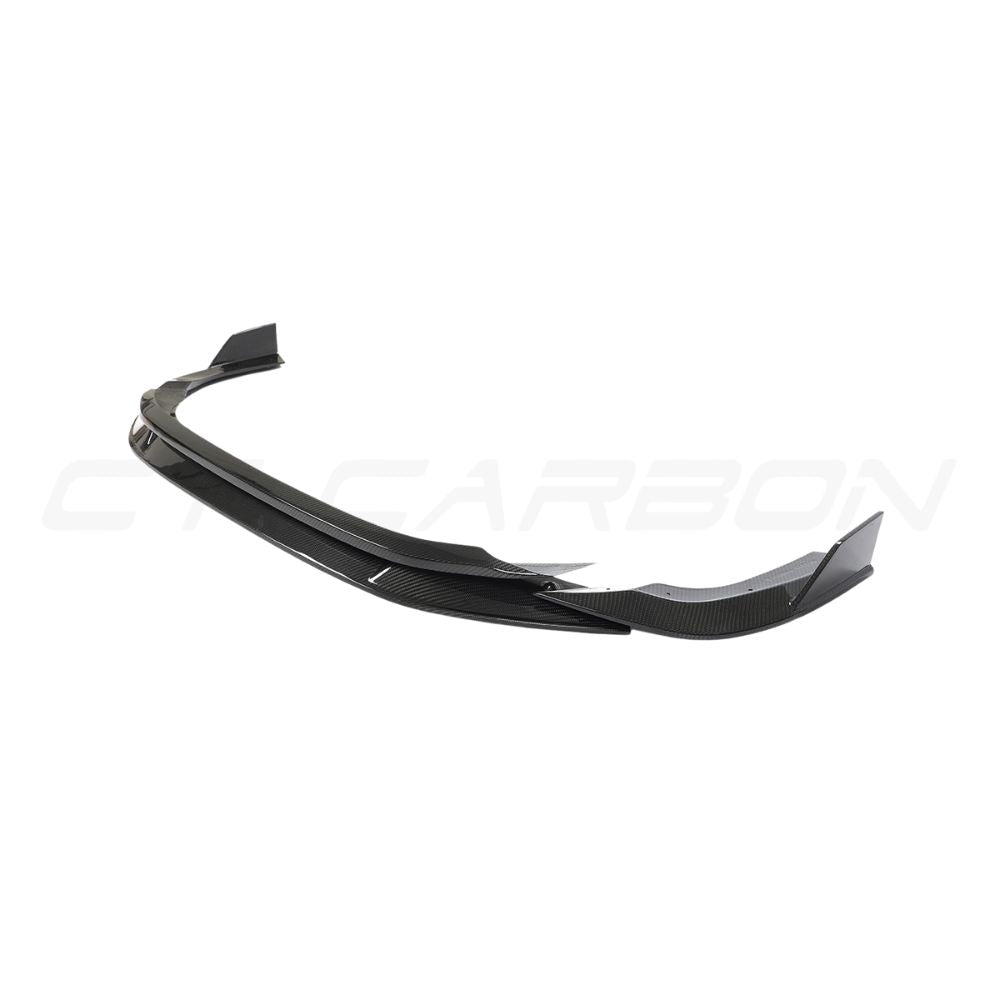 Carbon fiber splitter for Audi RS3 8Y 2022-2024 by CT Carbon, showing sleek, lightweight aerodynamic design on the vehicle's front.