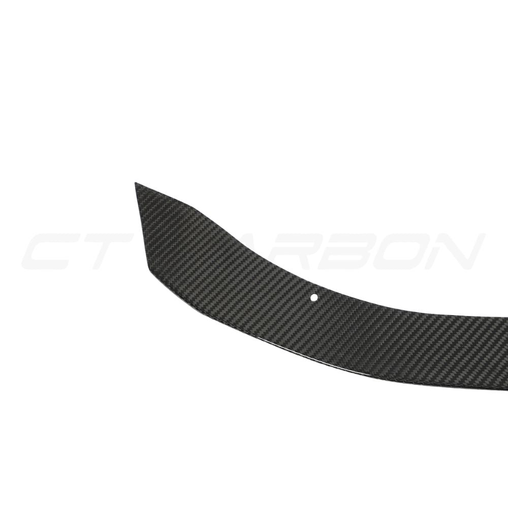 Carbon fibre splitter for Audi RS3 8Y 2022-2024 by CT Design, showcasing sleek, aerodynamic design on the vehicle's front bumper.
