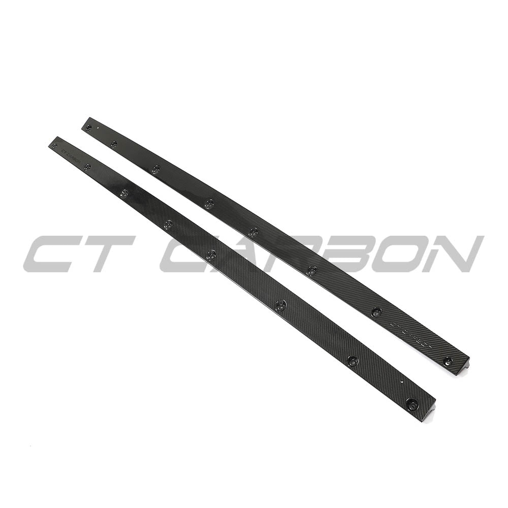 Audi RS3 8Y 2022+ carbon fibre side skirts by CT Design, showing the sleek, aerodynamic design of the side skirts.