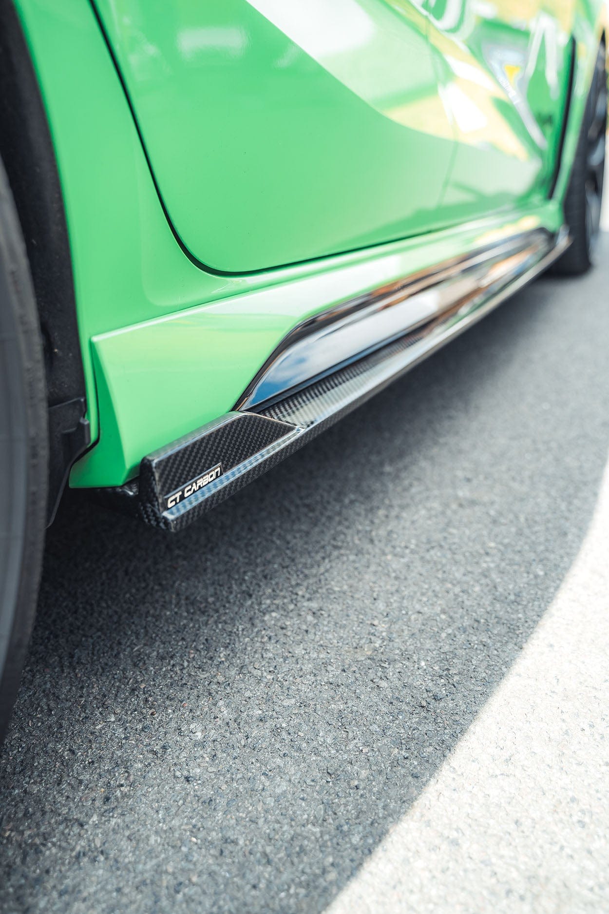 Carbon fiber side skirts for Audi RS3 8Y 2022+ by CT Design, showing sleek, aerodynamic side panel enhancements.
