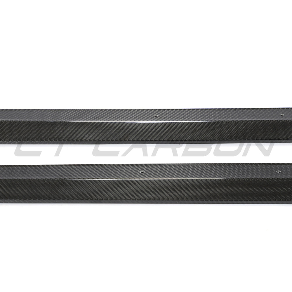 AUDI RS3 8Y 2022+ carbon fibre side skirts by CT Design, showcasing sleek, aerodynamic side panels on the vehicle.