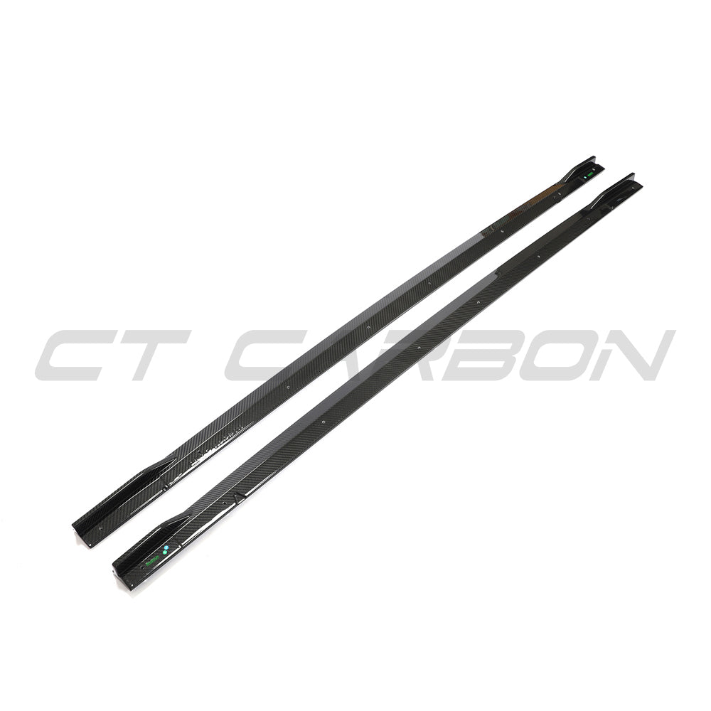 Audi RS3 8Y 2022+ carbon fibre side skirts by CT Design, showcasing sleek, lightweight automotive side skirt enhancements.