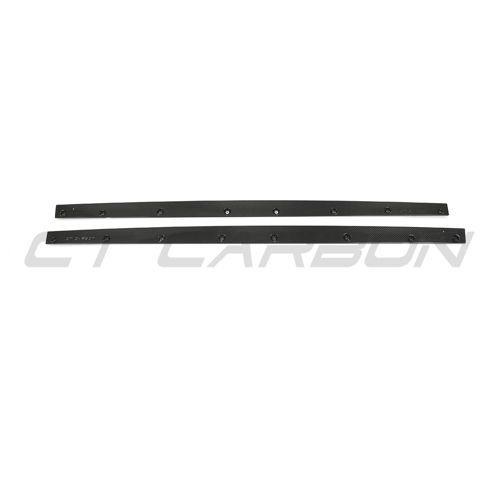 Audi RS3 8Y 2022+ carbon fibre side skirts by CT Design, featuring sleek, lightweight aerodynamic enhancements.