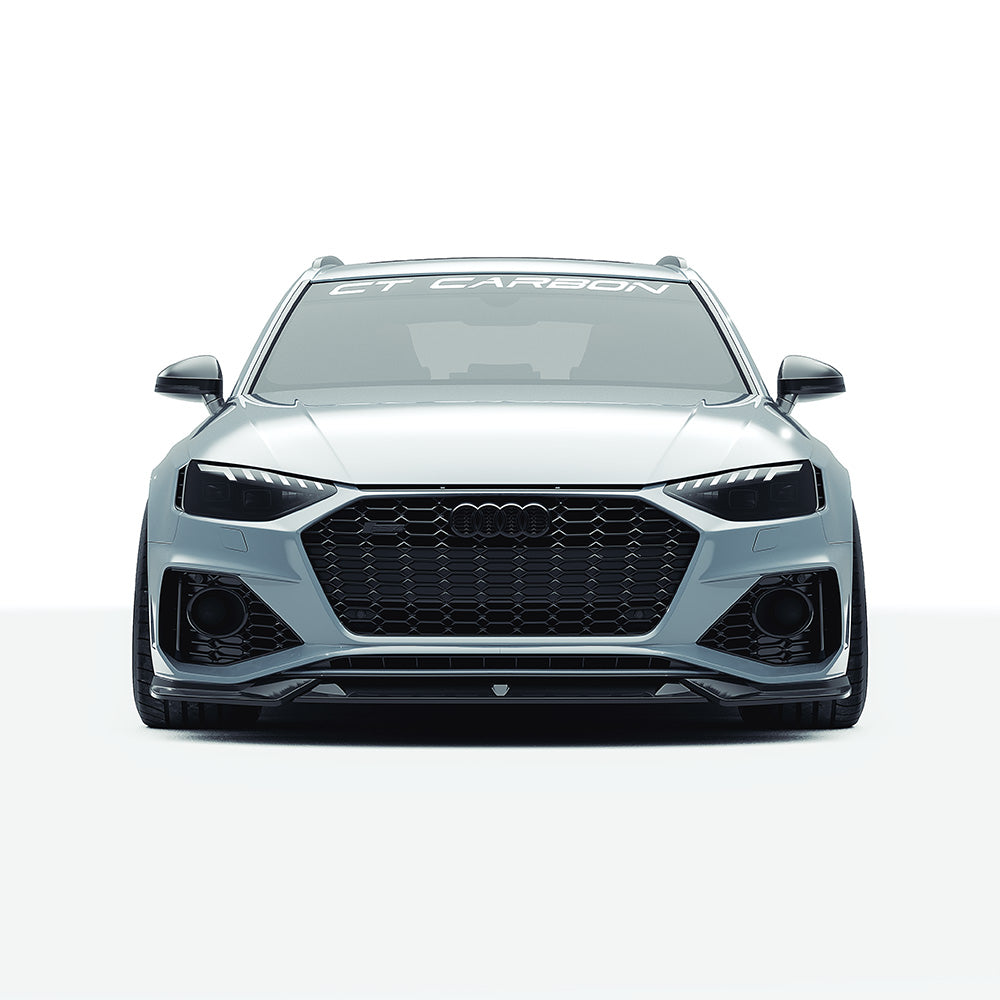 Audi RS4 B9.5 carbon fibre kit by CT Design V2, featuring sleek carbon fibre panels and accents on the vehicle.