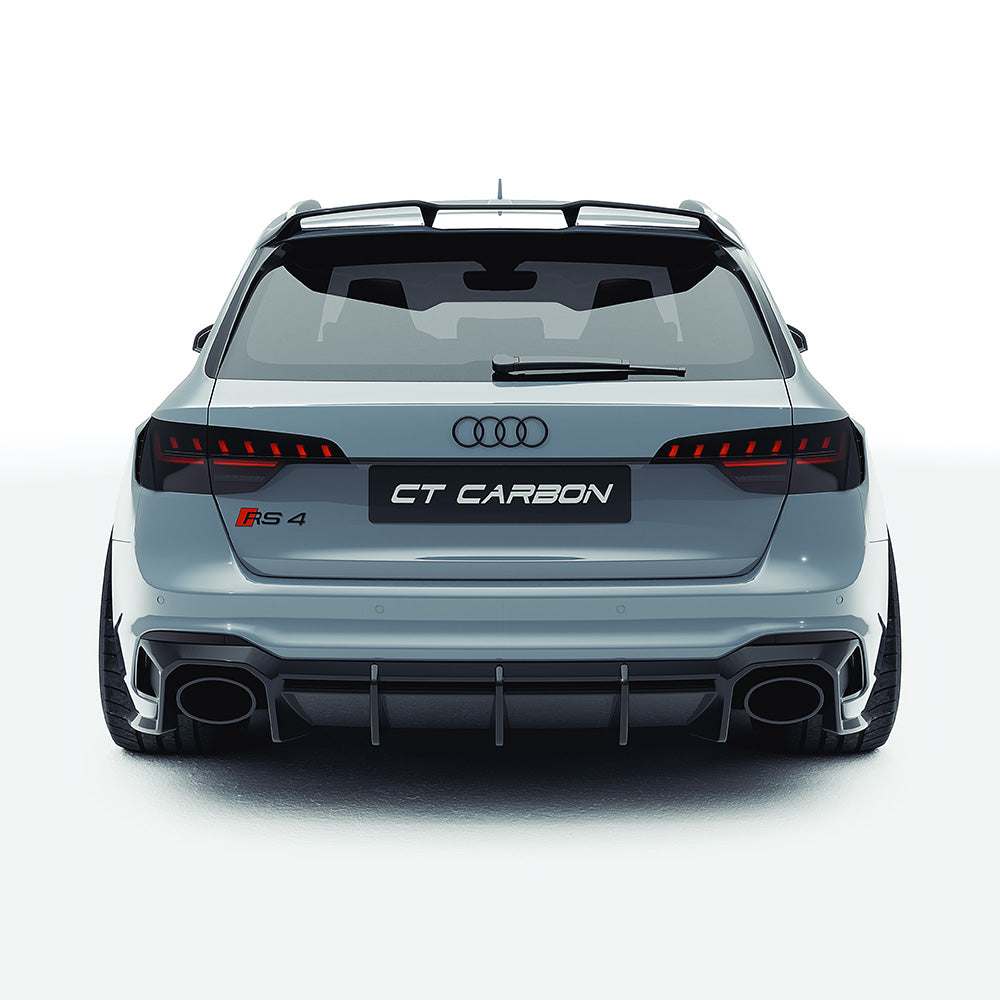 Audi RS4 B9.5 carbon fibre kit by CT Carbon, featuring sleek carbon fibre components for enhanced sporty look.
