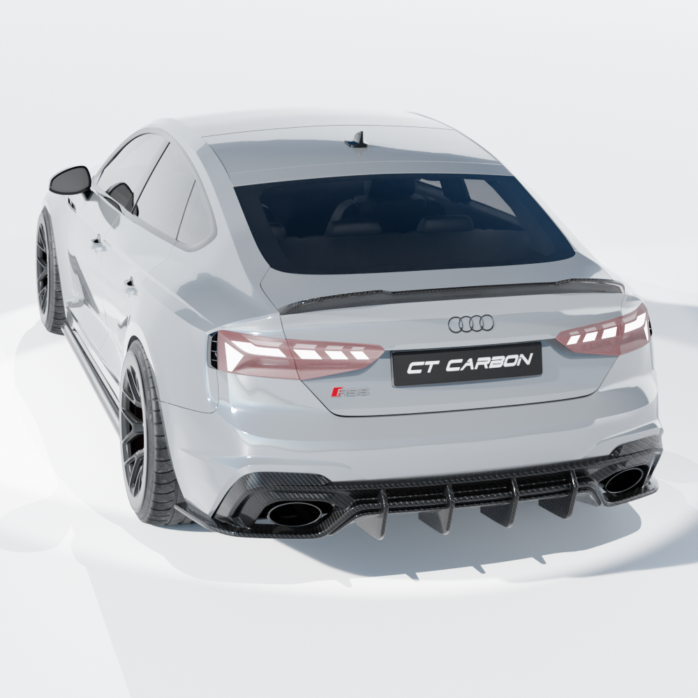 Audi RS5 B9.5 Sportback and Coupe carbon fibre diffuser by CT Design, showcasing sleek, aerodynamic design and high-quality finish.