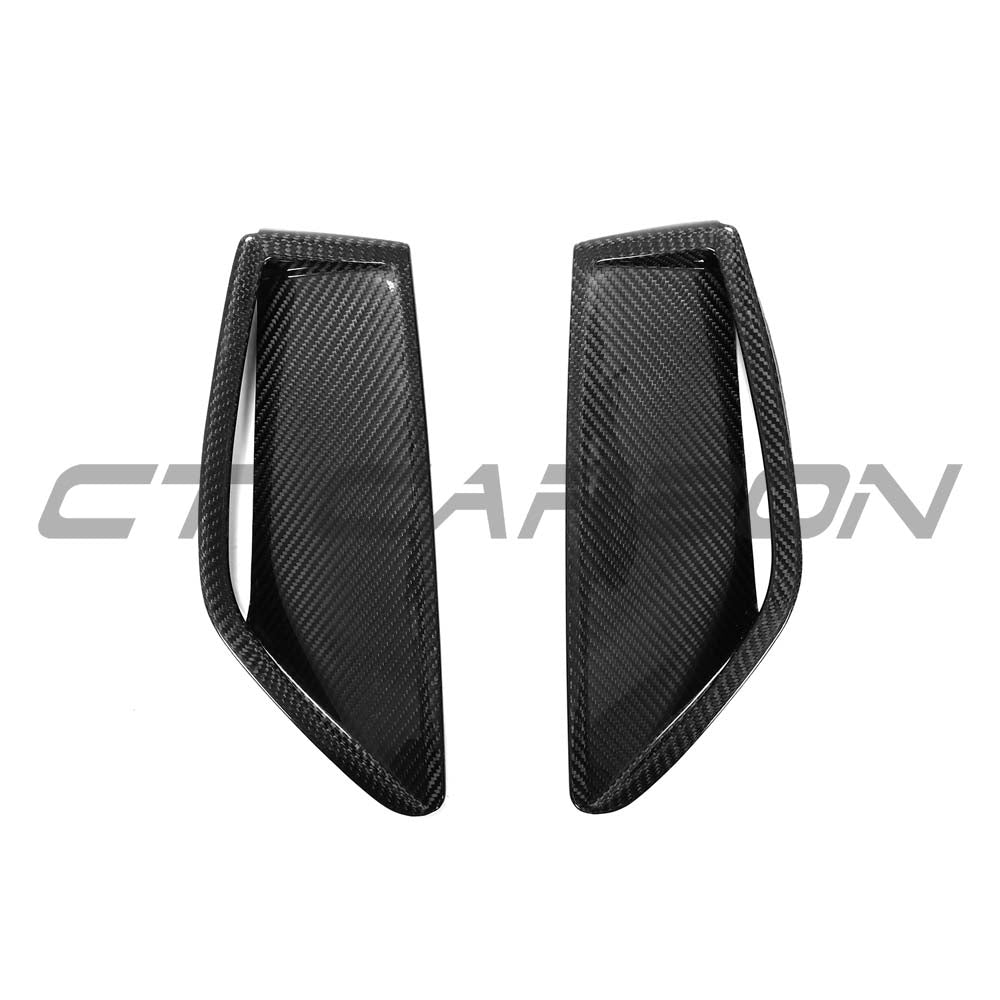 Audi RS6 C8 2019+ full carbon fiber front end kit by CT Design, including bumper vent trim and aerodynamic front components.