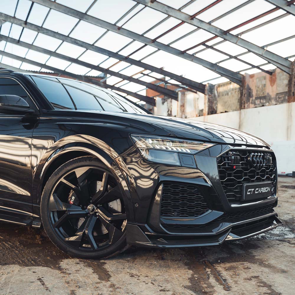 Audi RSQ8 2020-2024 pre-facelift carbon fiber full kit by CT Design, showing the sleek carbon fiber body enhancements and kit components.