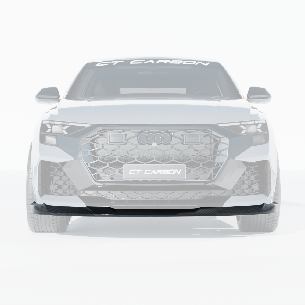 Carbon fibre splitter for Audi RSQ8 Facelift 2025 by CT Design, showing sleek aerodynamic design and high-quality material.