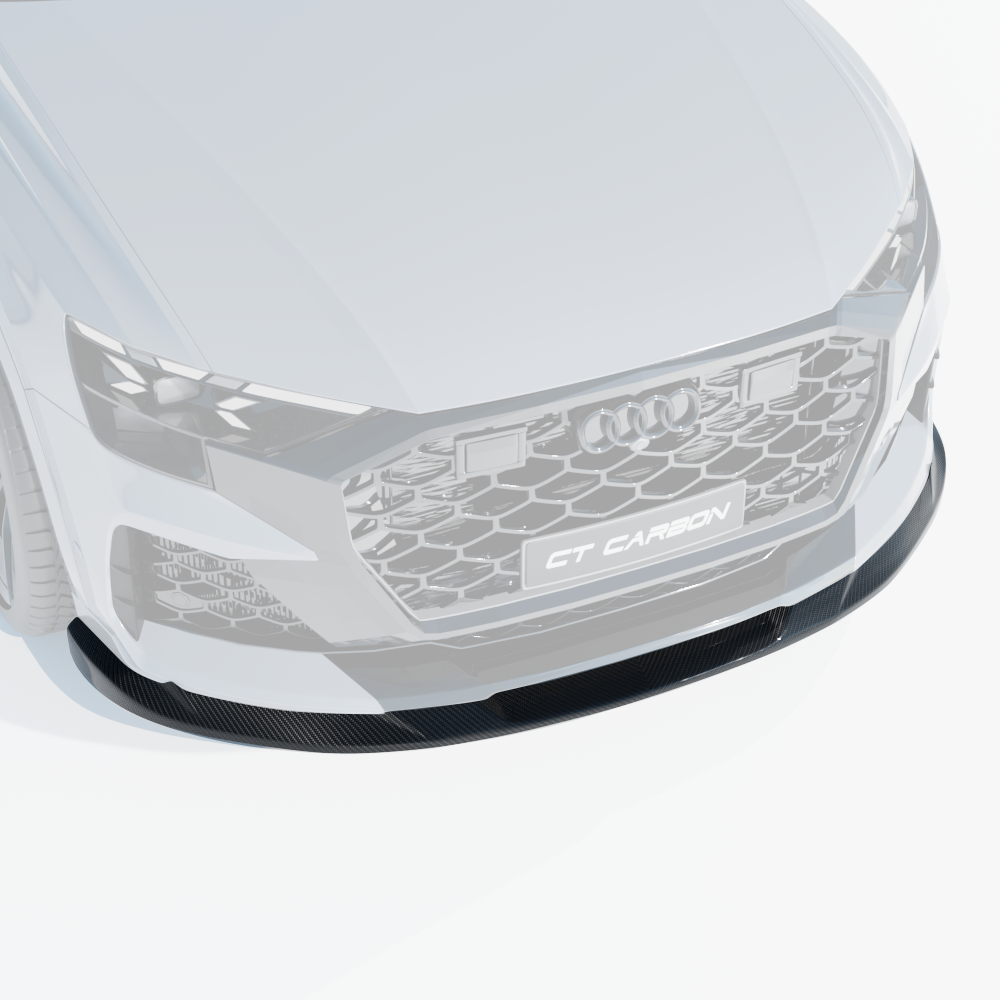 Carbon fiber splitter for Audi RSQ8 Facelift 2025 by CT Design, showcasing sleek, aerodynamic car body enhancement.