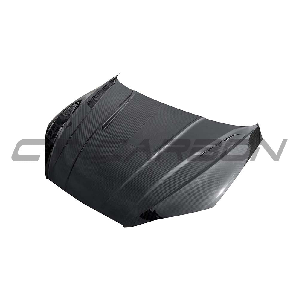 AUDI RS6 C8 2019+ full carbon fibre front end kit by CT Carbon, showing carbon hood and front bumper details.