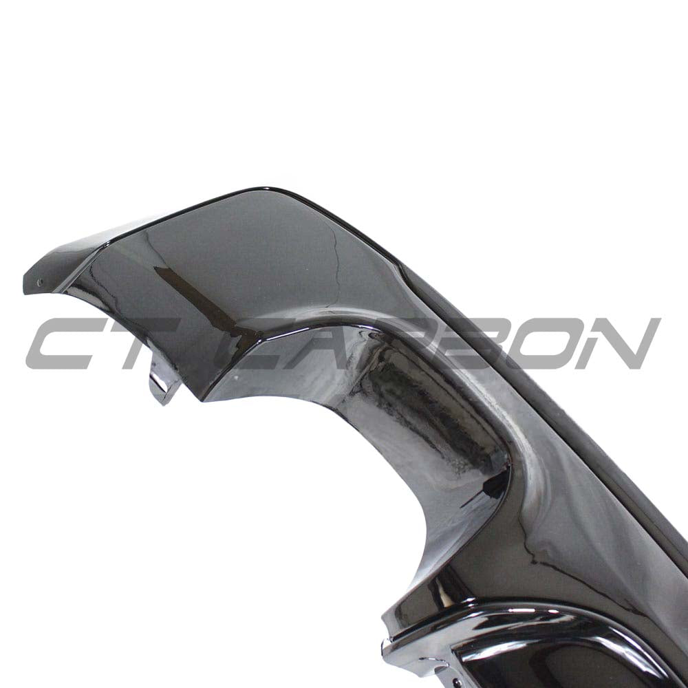 BMW 2 Series F22 gloss black full kit with twin exhaust diffuser by CT Carbon, showcasing sleek black finish and MP style design.