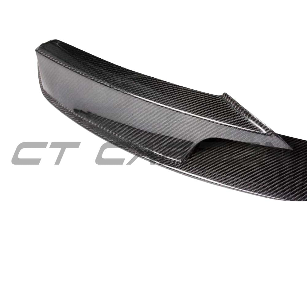 BMW 3 Series F30/F31 carbon fibre splitter by CT Carbon, V1 style, installed on front bumper, showcasing sleek aerodynamic design.