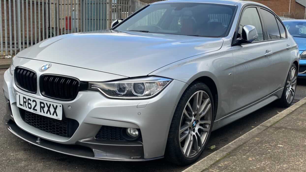 BMW 3 Series F30/F31 2011-2016 Carbon Fibre Splitter by CT Carbon, front aerodynamic car accessory with a sleek carbon finish.