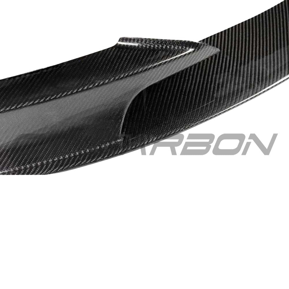 BMW 3 Series F30/F31 carbon fiber splitter by CT Carbon, V1 style, installed on front bumper.