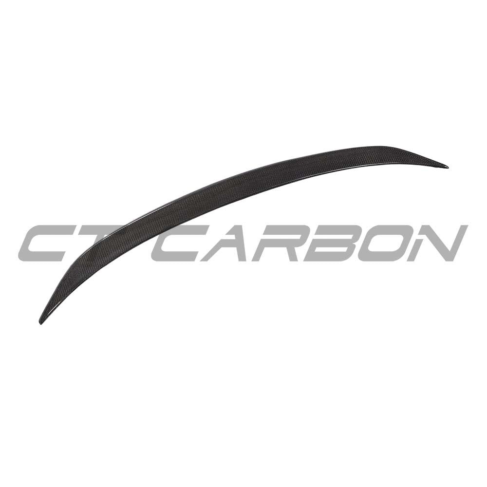 BMW M3 G80 G20 carbon fibre spoiler by CT Carbon, OEM style, mounted on the rear of the 2018+ BMW 3 Series vehicle.
