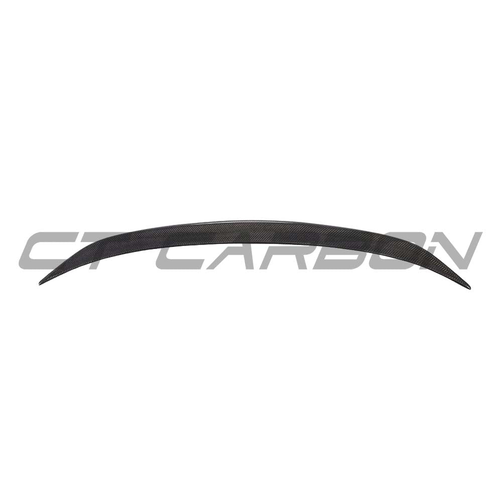 BMW M3 G80 G20 carbon fibre spoiler by CT Carbon, OEM style, lightweight aerodynamic car accessory for improved performance.