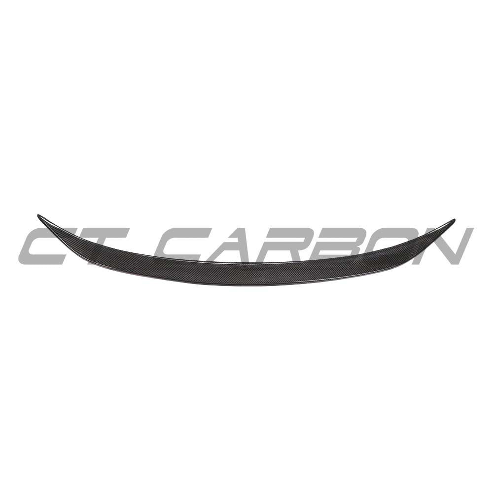 BMW M3 G80 G20 carbon fibre spoiler by CT Carbon, OEM style, mounted on the car showing its sleek aerodynamic design.