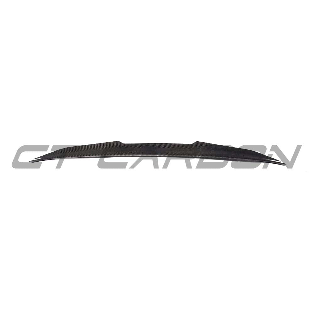 BMW M3 G80 G20 carbon fibre spoiler by CT Carbon, featuring V6 design, wet finish, and sleek aerodynamic style.