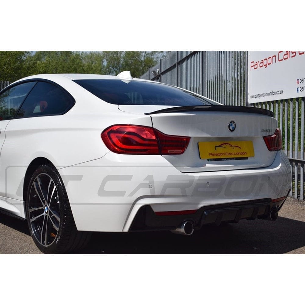 BMW 4 Series F33 gloss black full kit with twin exhaust by CT Carbon, featuring MP style design in a sleek, polished finish.